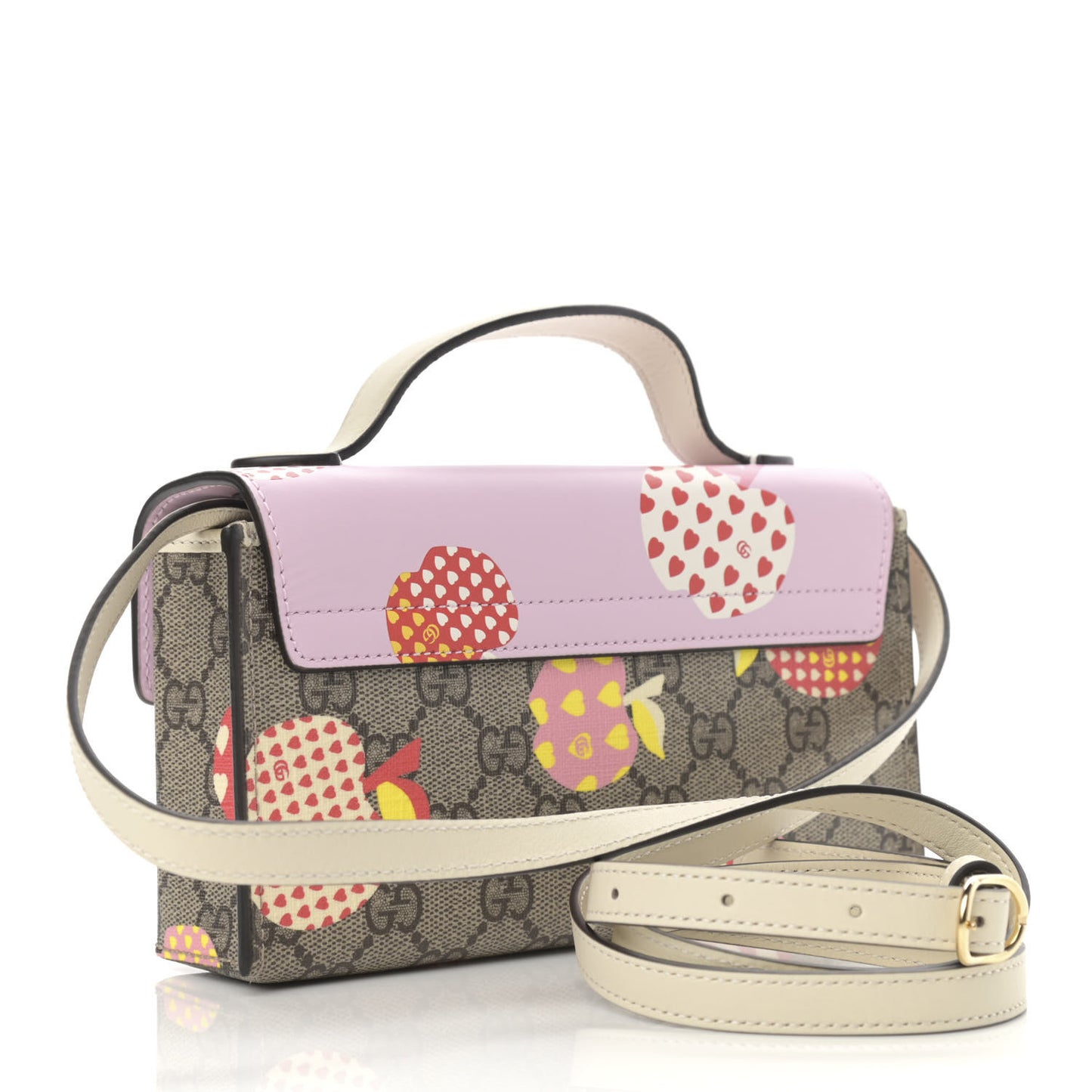GG Supreme Monogram Les Pommes Mini Padlock Top Handle Shoulder Bag Beige Ebony Multicolor Cotton Candy Pink