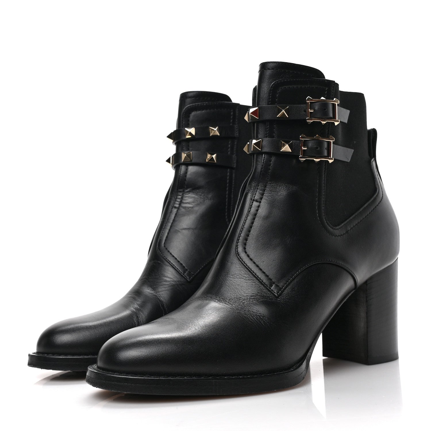 Valentino Garavani Calfskin Rockstud Double Buckle Beatle Chelsea 70mm Ankle Boots 38.5 Black 3 of 7