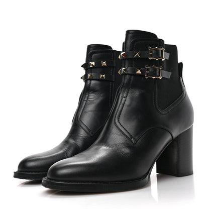 Valentino Garavani Calfskin Rockstud Double Buckle Beatle Chelsea 70mm Ankle Boots 38.5 Black 3 of 7