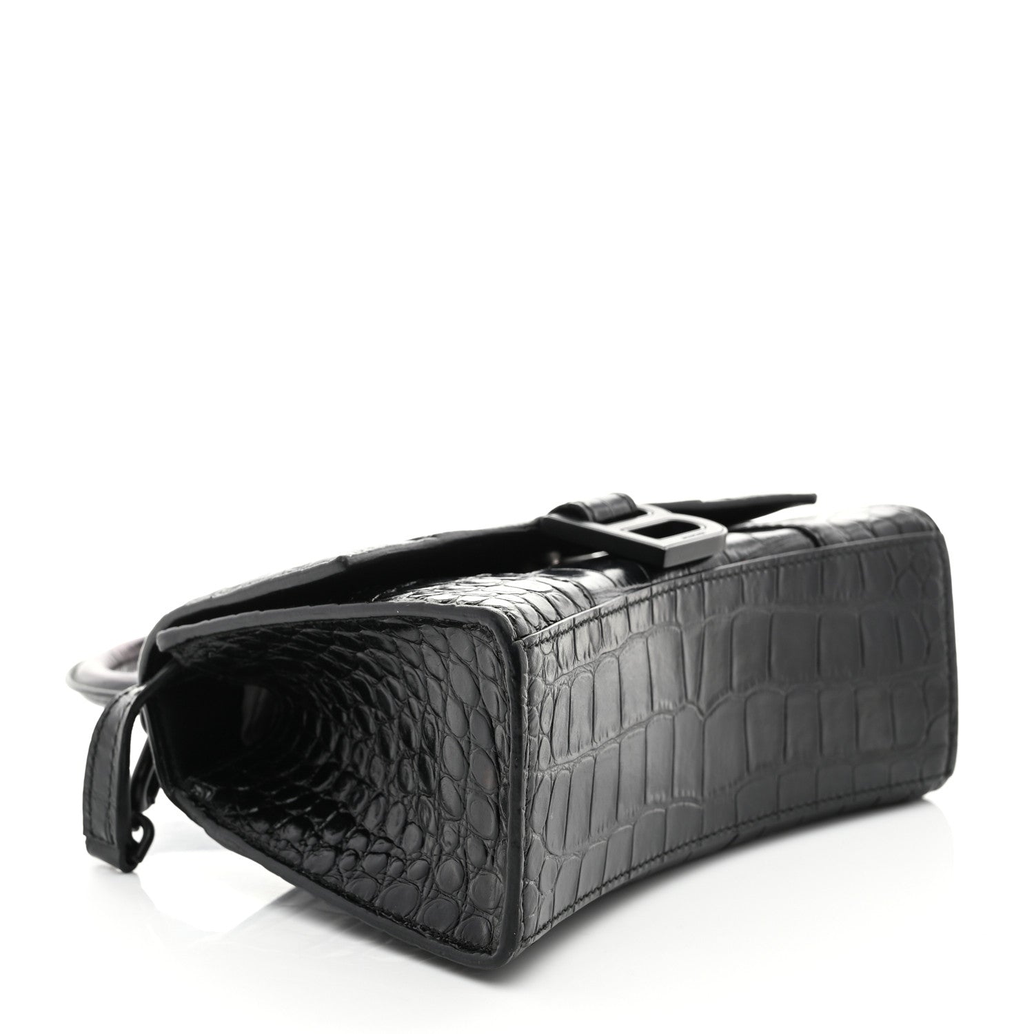 Balenciaga Shiny Calfskin Monochrome Crocodile Embossed Hourglass Top Handle Bag XS Black 4 of 11