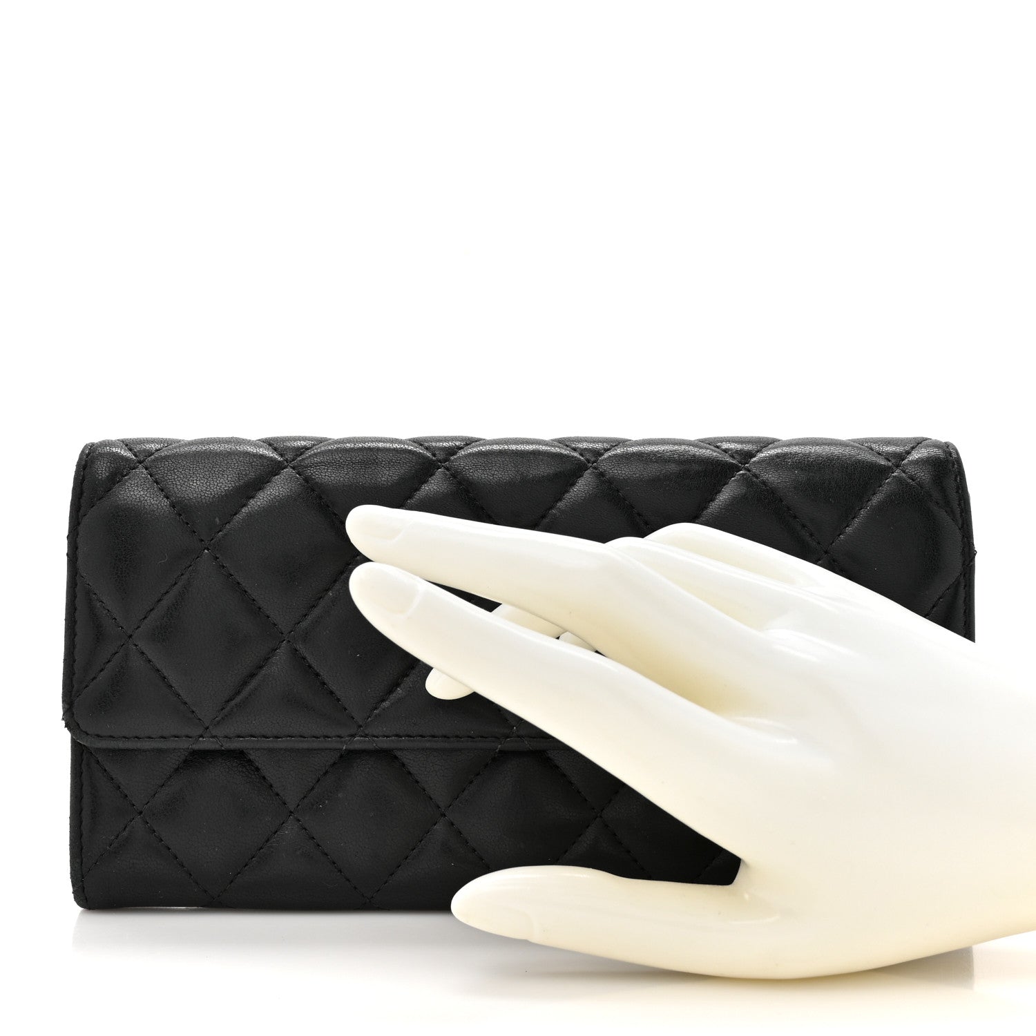 Chanel Lambskin Quilted Large Gusset Flap Wallet Black 2 of 19