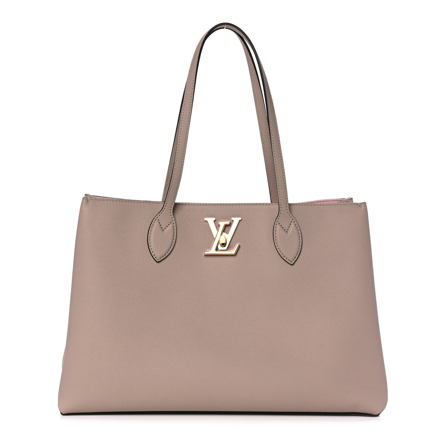 Grained Calfskin Lockme Shopper Greige