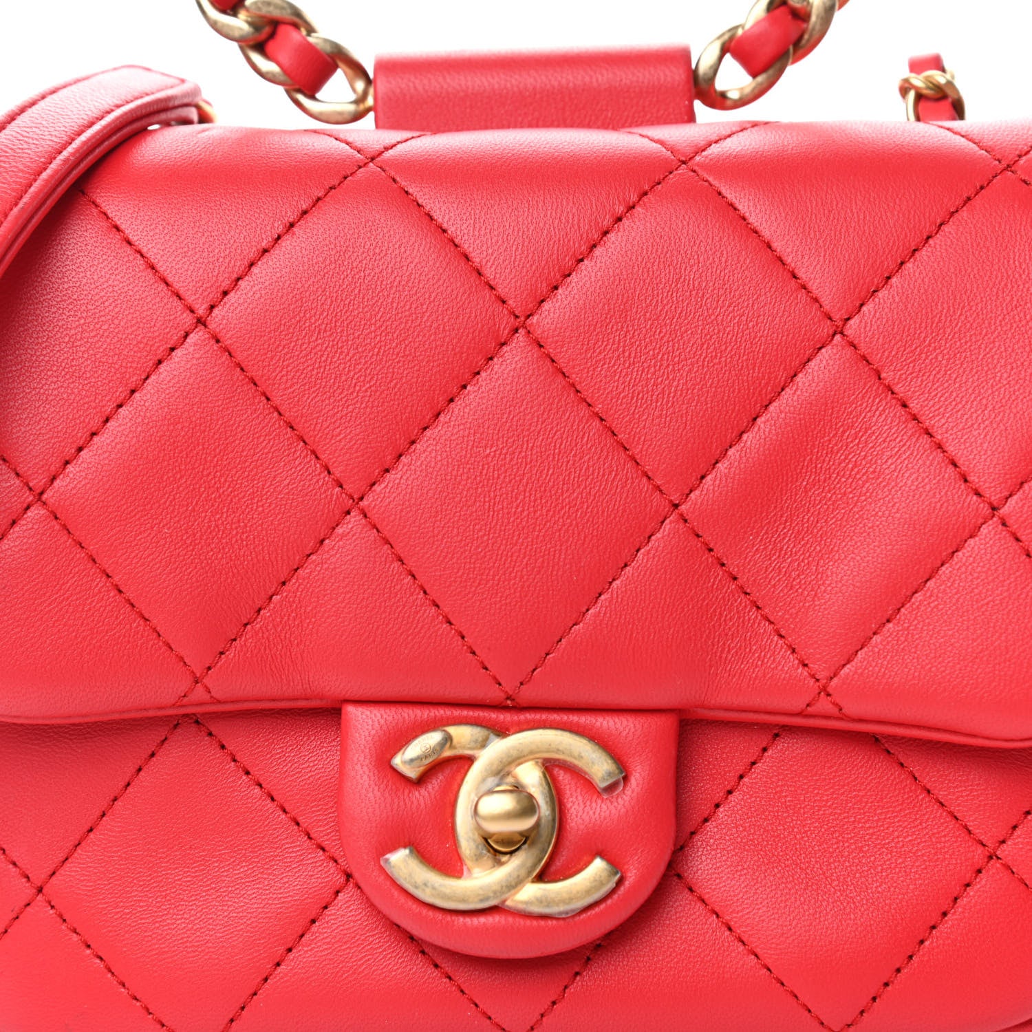 Chanel Lambskin Quilted Small Circular Handle Bag Brilliant Rouge 10 of 11