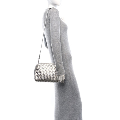 Bottega Veneta Metallic Nappa Intrecciato Nodini Crossbody Messenger Silver 2 of 9