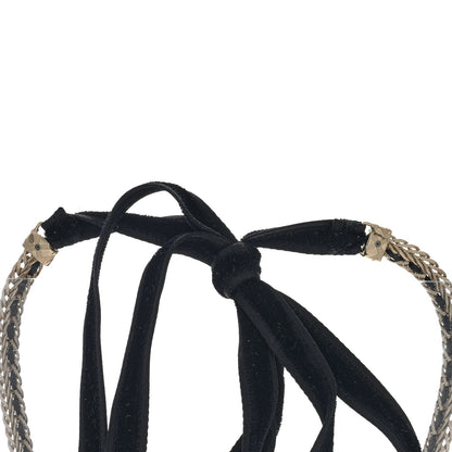 Chanel Metal Lambskin Crystal CC Chain Tie Headband Gold Black 5 of 5