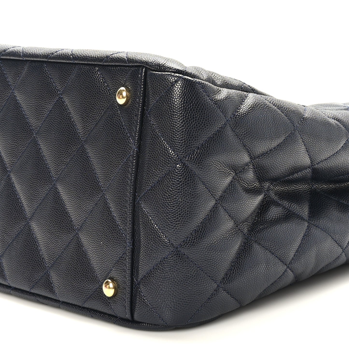 Caviar Quilted Small Shopping Tote Navy Blue