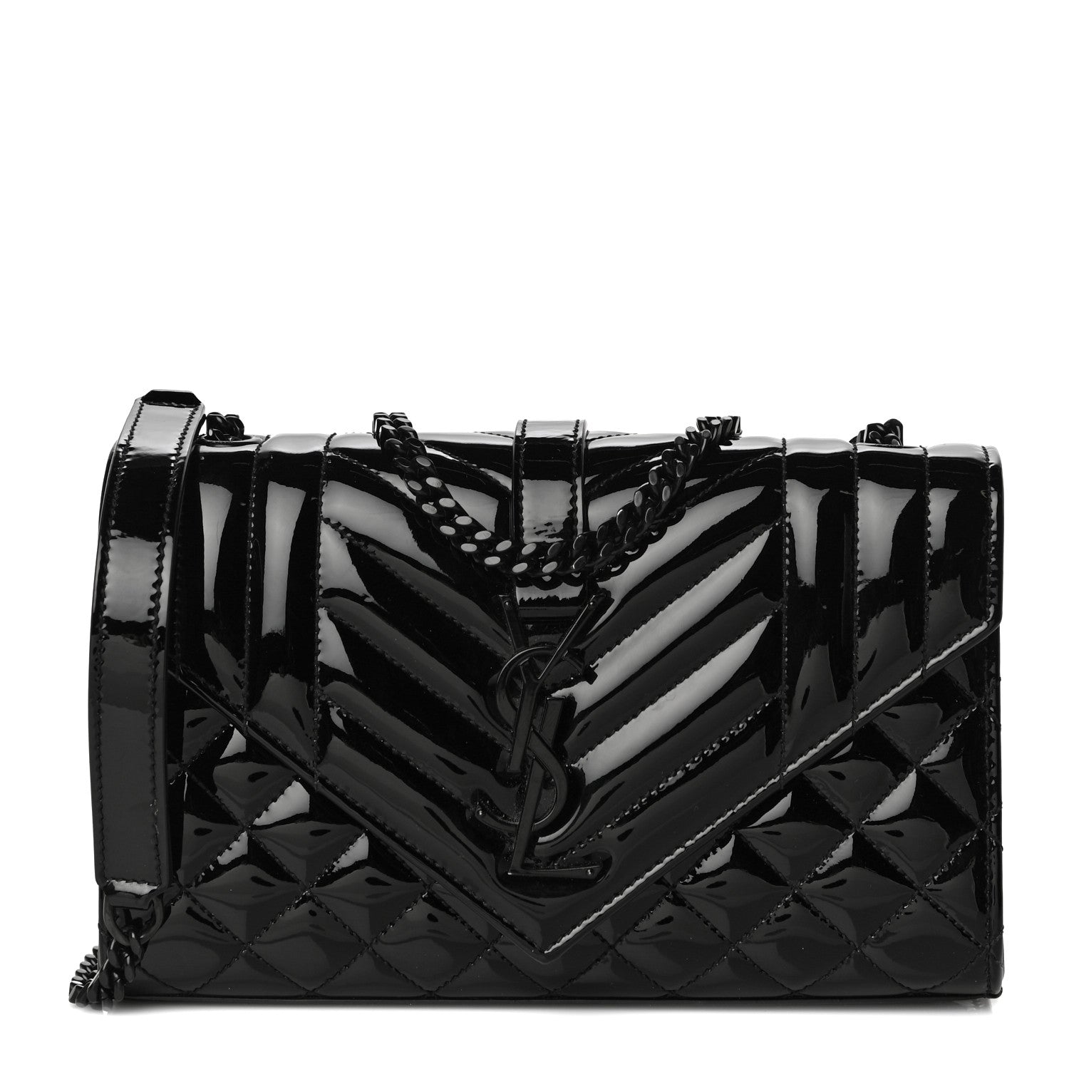 Saint Laurent Patent Mixed Matelasse Triquilt Small Monogram Satchel Black 1 of 10