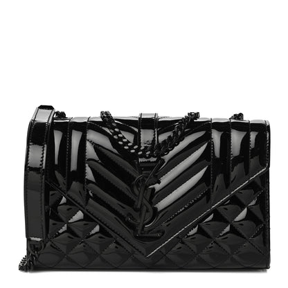 Saint Laurent Patent Mixed Matelasse Triquilt Small Monogram Satchel Black 1 of 10