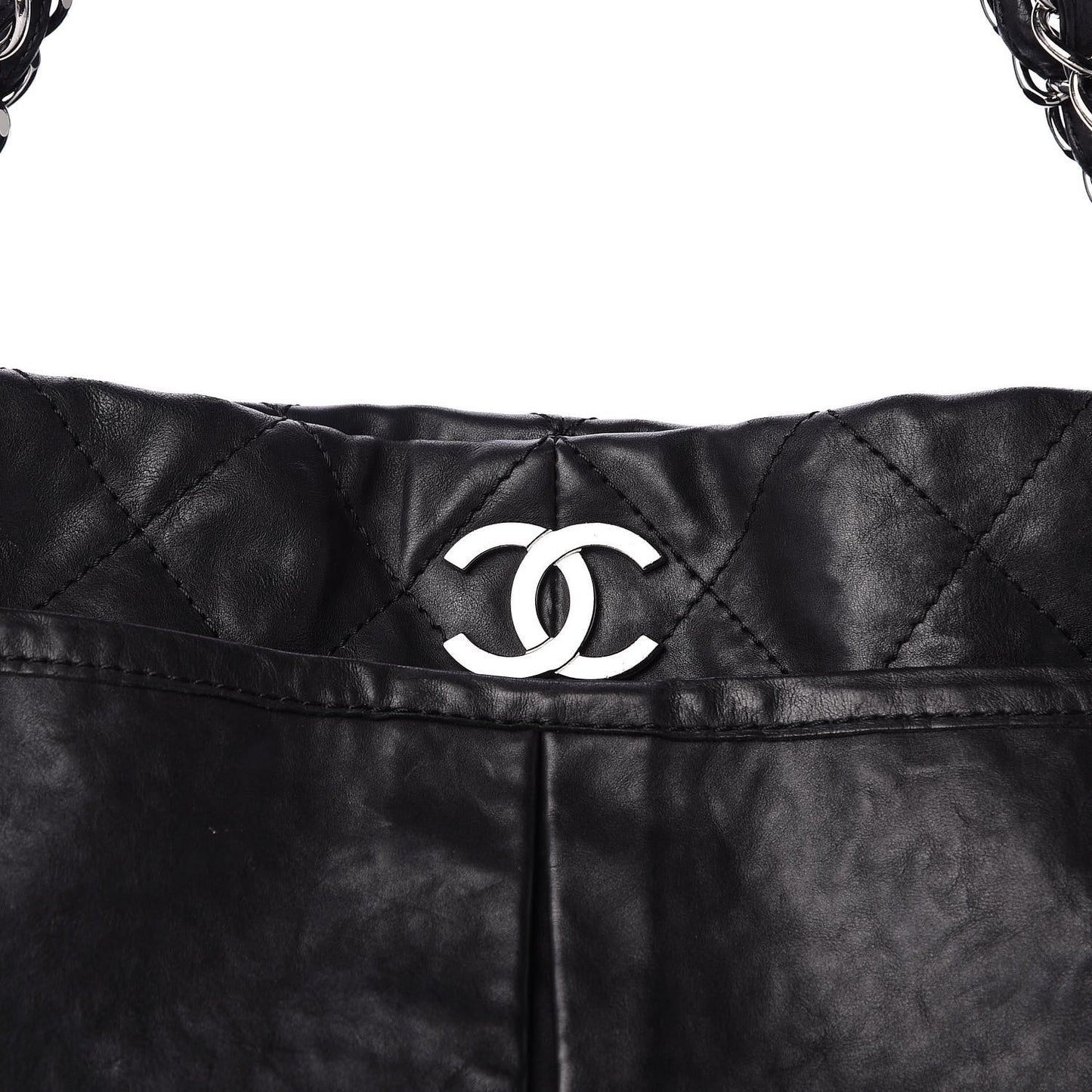Lambskin Stitched Shopper Tote Black