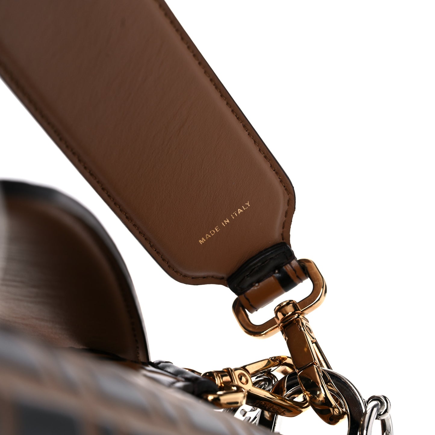 Vitello Century F is Fendi Whipstitch Threads FF Embossed Kan I Shoulder Bag Tobacco Orzo