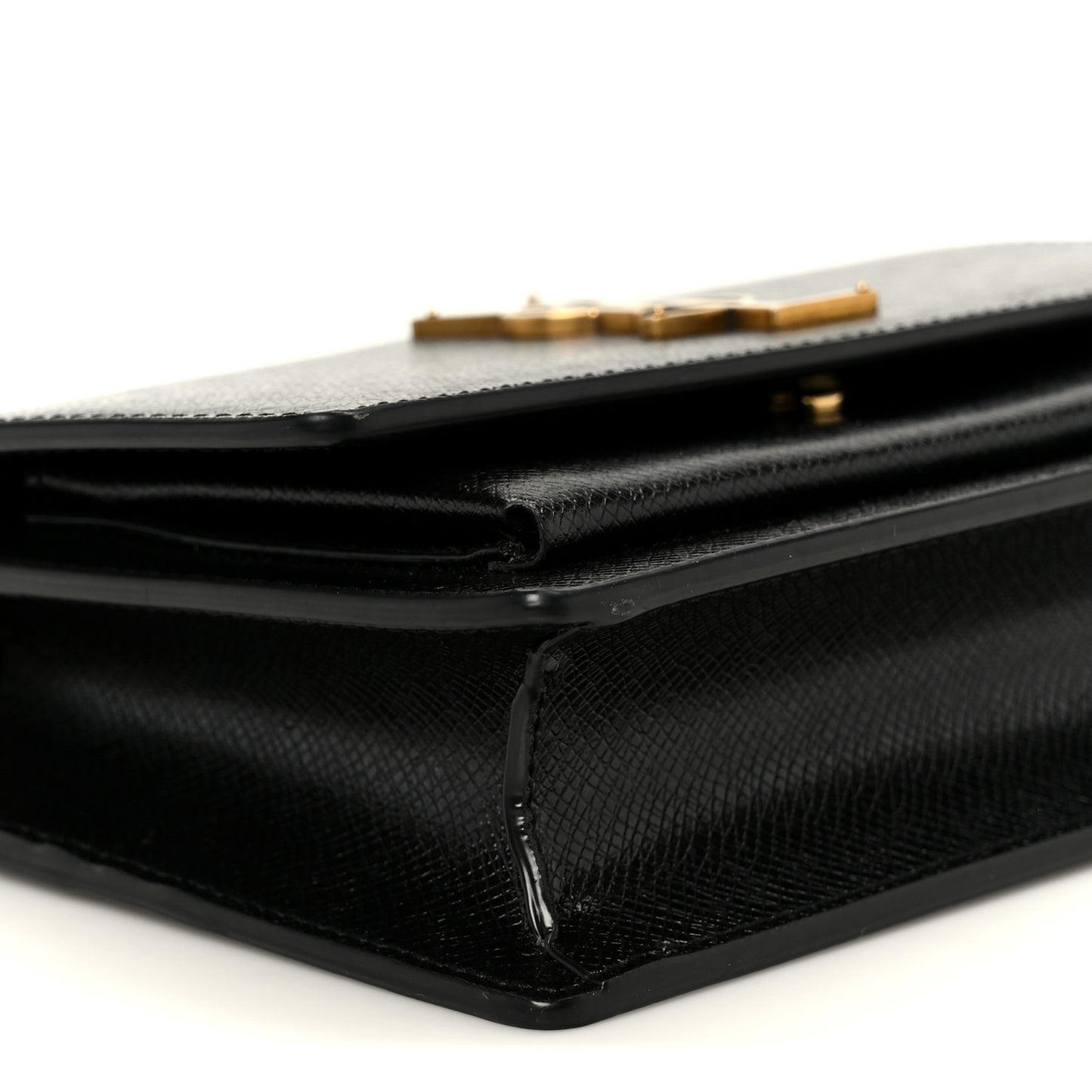 Coated Bark Calfskin Sunset Chain Wallet Black