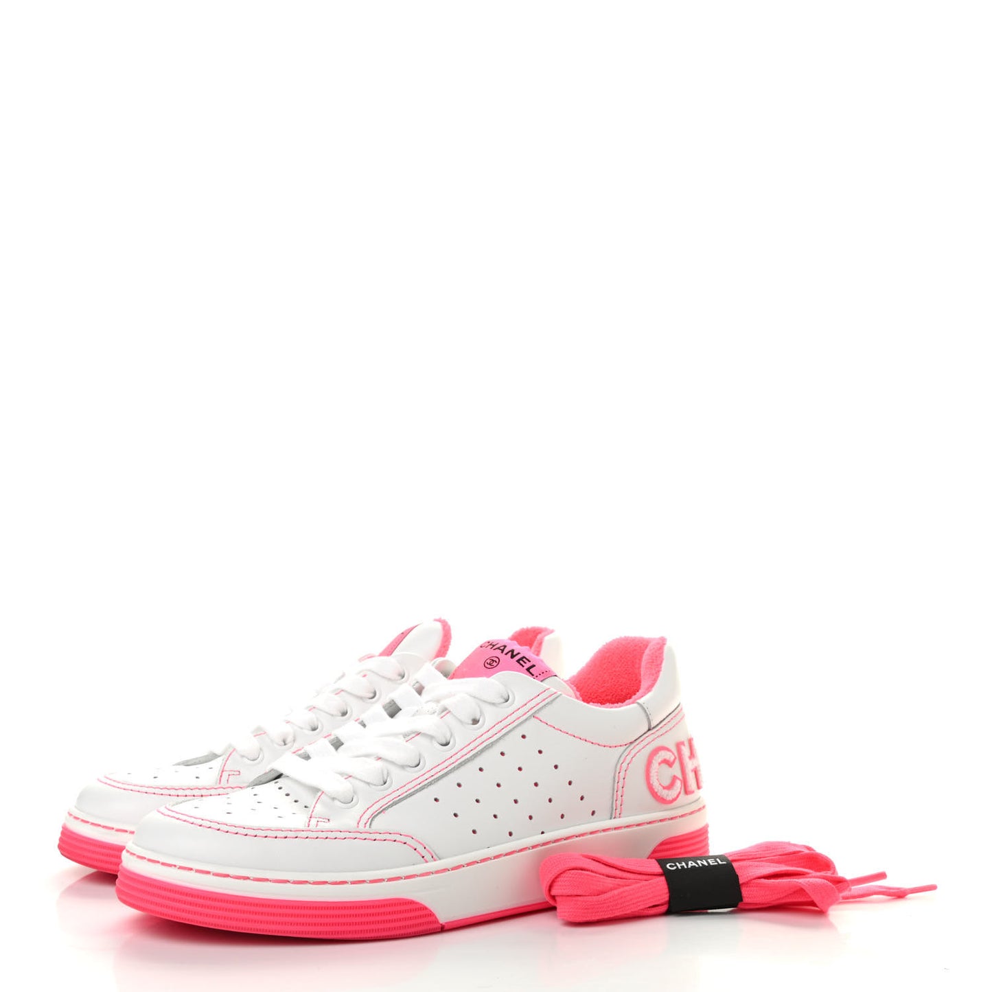 Calfskin Womens Logo Sneakers 38.5 White Pink
