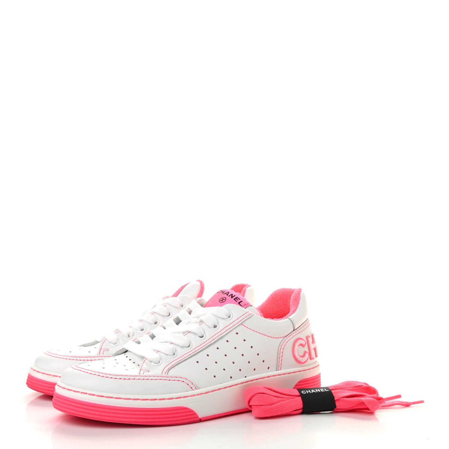Chanel Calfskin Womens Logo Sneakers 38.5 White Pink 3 of 8