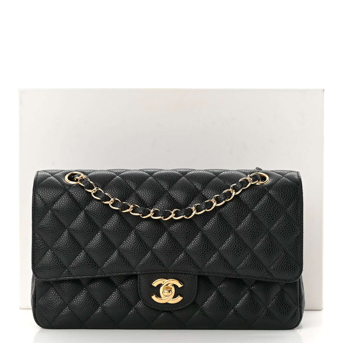 Caviar Quilted Medium Double Flap Black