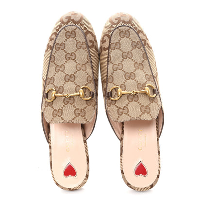 Gucci Monogram Jumbo GG Malaga Kid Womens Princetown Slippers 38.5 Camel Ebony New Acero Beige 2 of 10