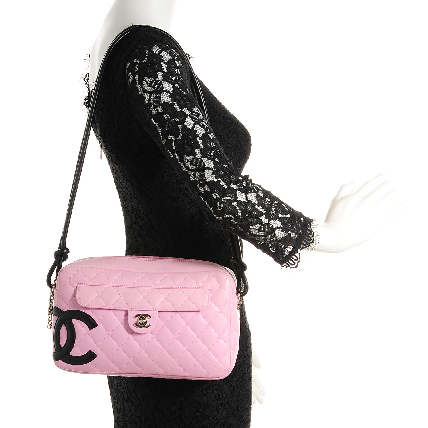 Chanel Calfskin Quilted Cambon Camera Bag Pink Black 2 of 7
