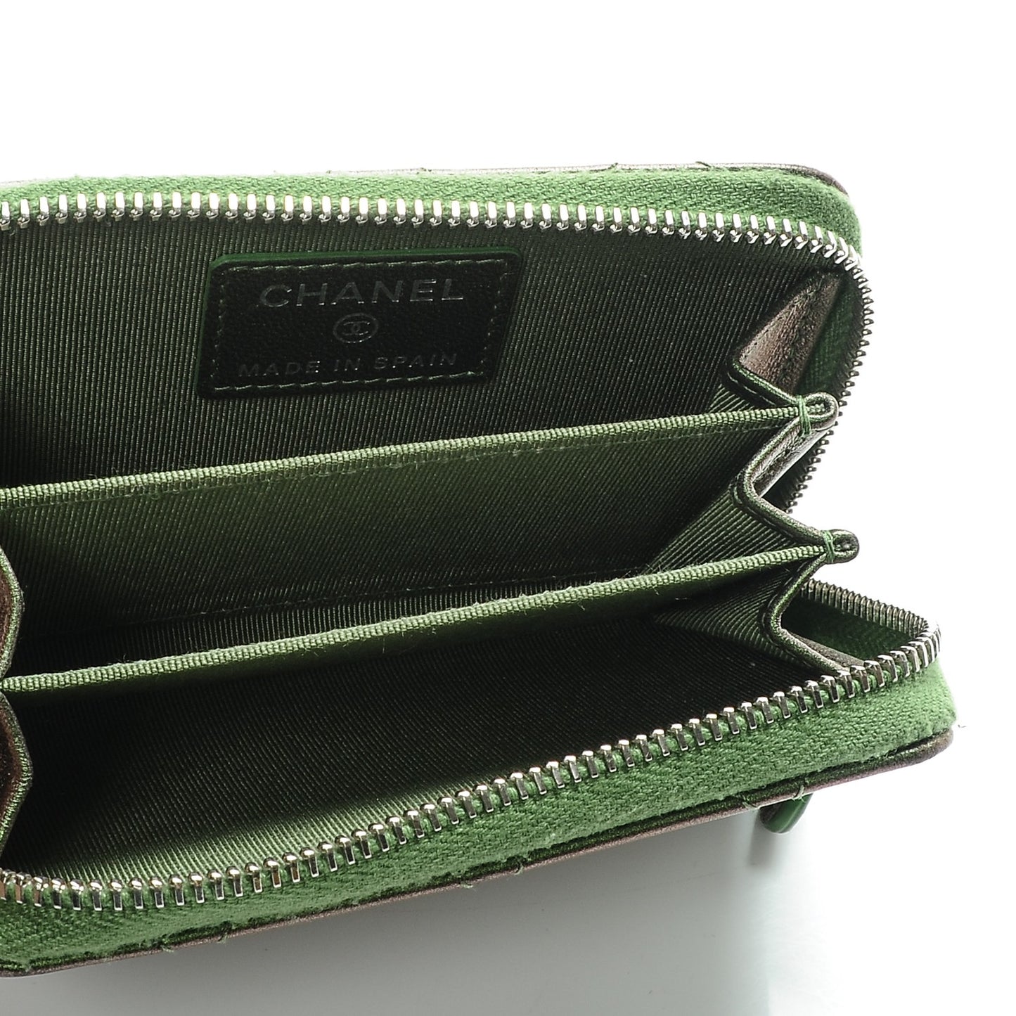 Metallic Lambskin Quilted Zip Around Coin Purse Wallet Green
