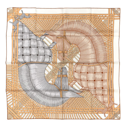 Hermes Silk Masan & Masan Scarf 90 White Beige Gris 1 of 4