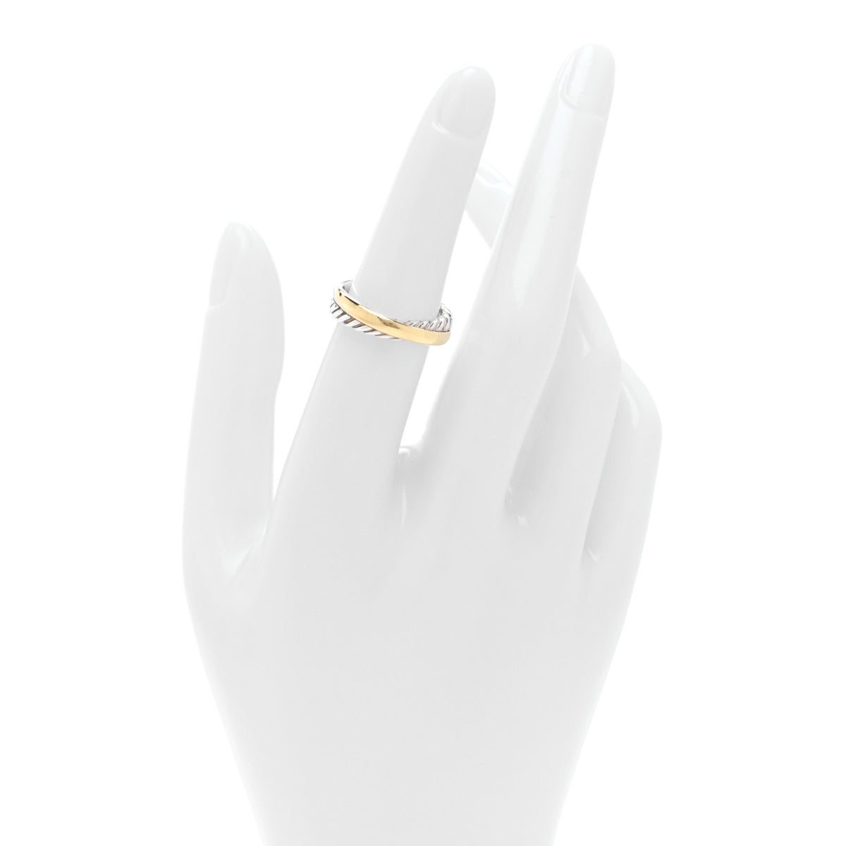 David Yurman Sterling Silver 18K Yellow Gold Crossover Two Row Ring 52 6 2 of 4