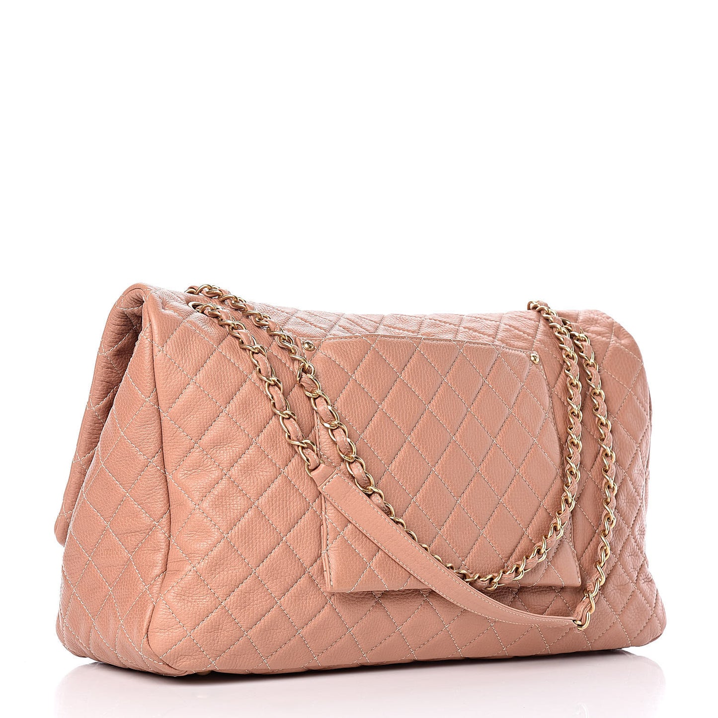 Calfskin Quilted XXL Travel Flap Bag Pink