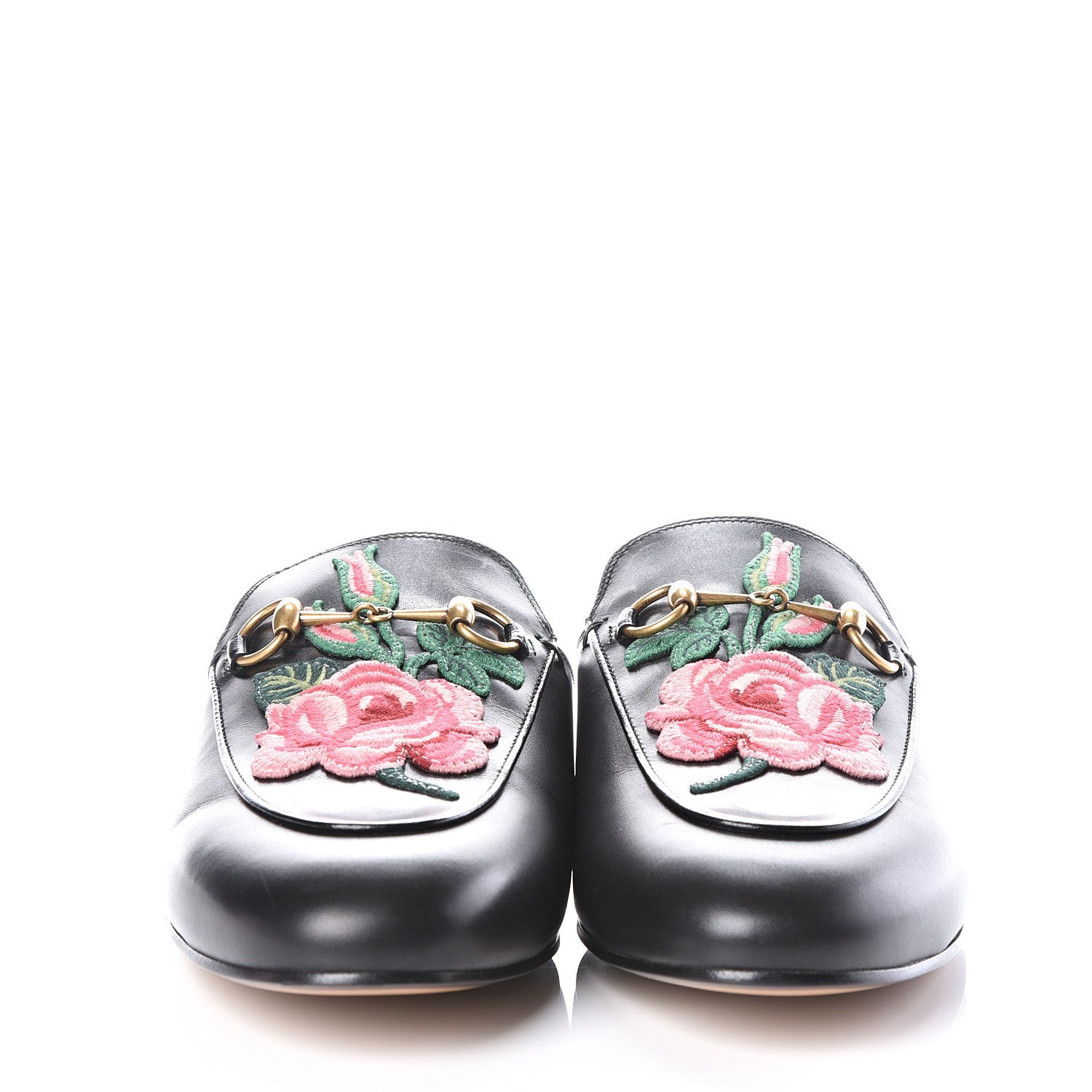 Gucci Calfskin Flower Embroidered Princetown Slippers 40 Black 3 of 11
