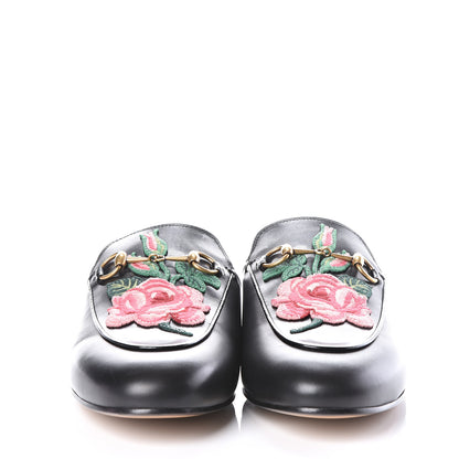 Gucci Calfskin Flower Embroidered Princetown Slippers 40 Black 3 of 11