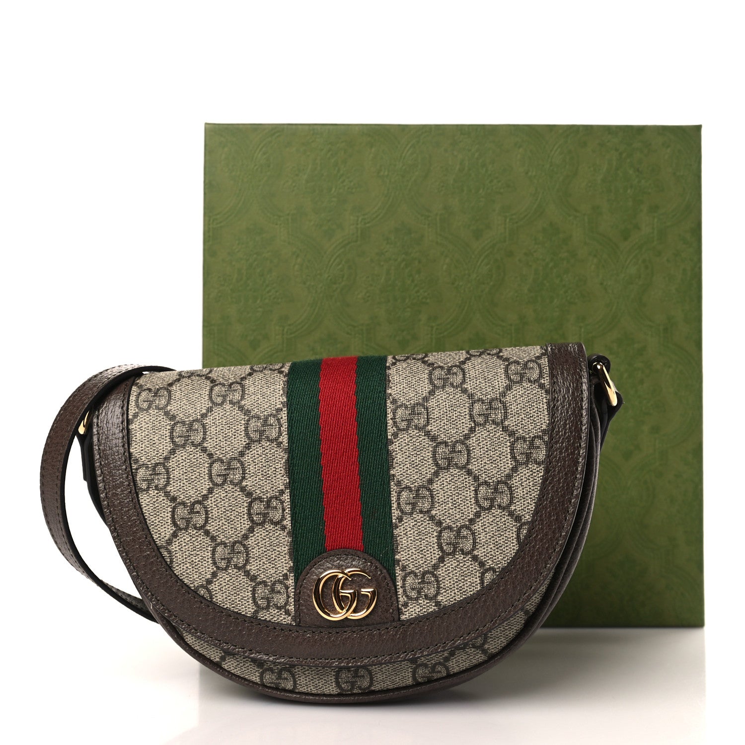 Gucci GG Supreme Monogram Textured Dollar Calfskin Web Mini Ophidia Flap Shoulder Bag Beige Ebony New Acero 10 of 10