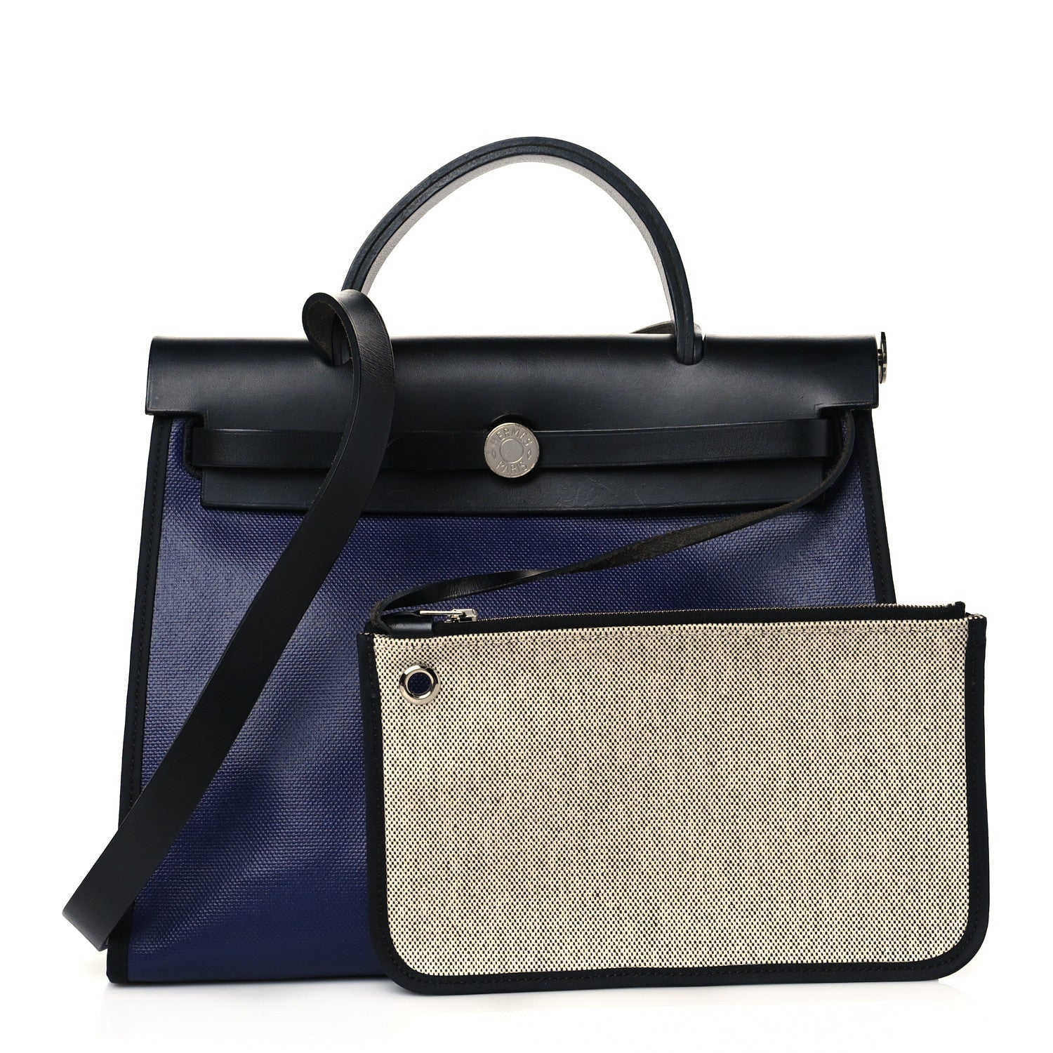 Hermes Toile H Berline Vache Hunter Herbag Zip PM 31 Bleu Encre Black 1 of 11