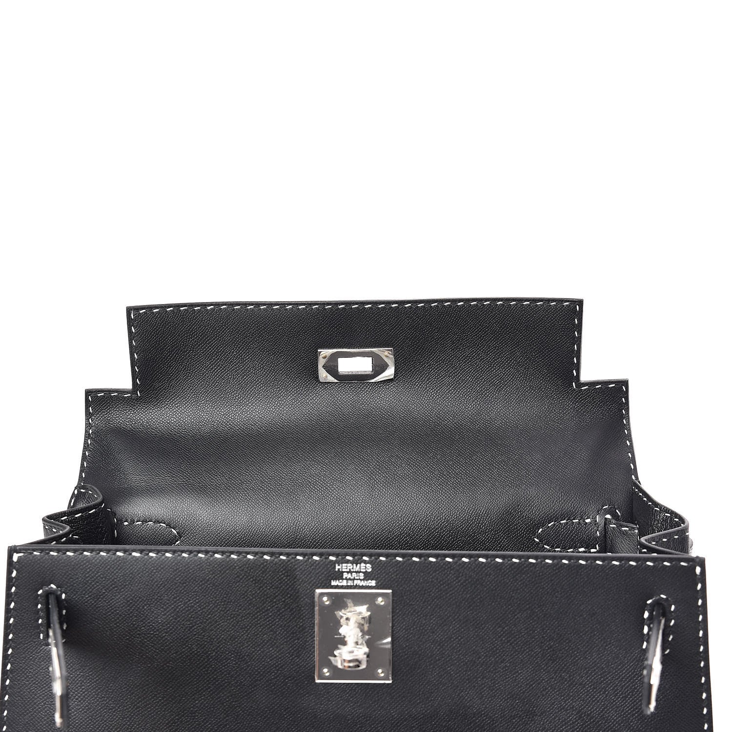 Hermes Grained Monsieur Un Point Sur Deux Kelly Sellier 28 Black 34 of 36