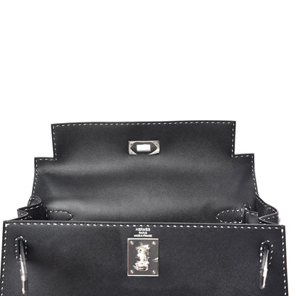 Hermes Grained Monsieur Un Point Sur Deux Kelly Sellier 28 Black 34 of 36