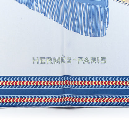Hermes Silk Selle Des Steppes Scarf 90 Bleu Ciel Bleu Jean Vert 3 of 6