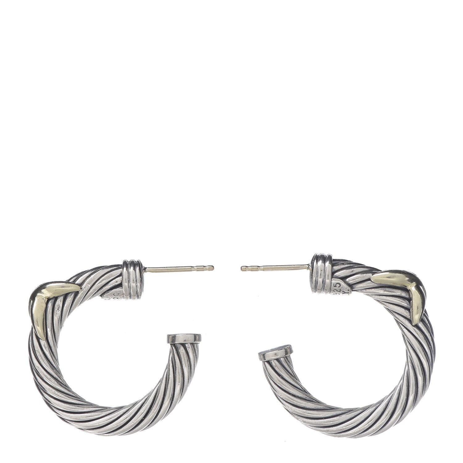 David Yurman Sterling Silver 14K Yellow Gold Cable Classics X Hoop Earrings 6 of 6