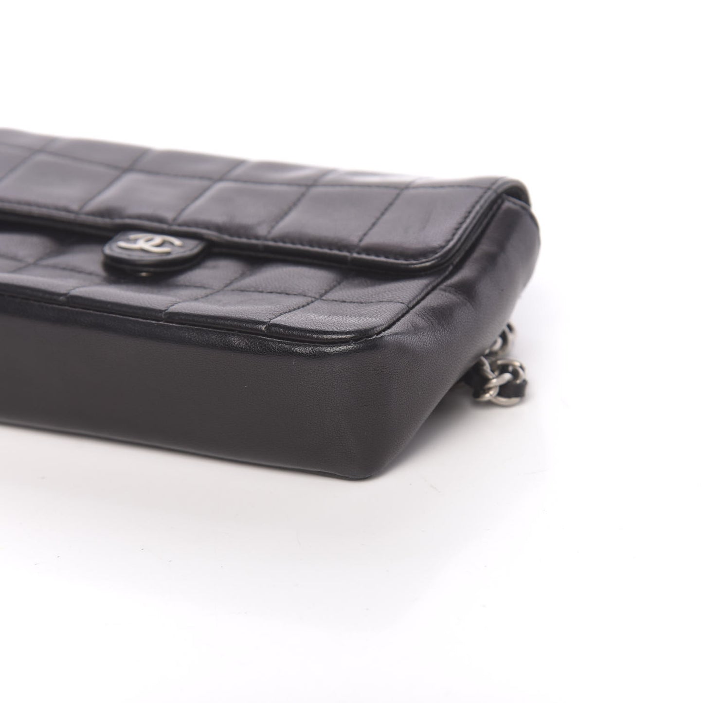 Lambskin Quilted Chocolate Bar Chain Belt Bag Clutch Black
