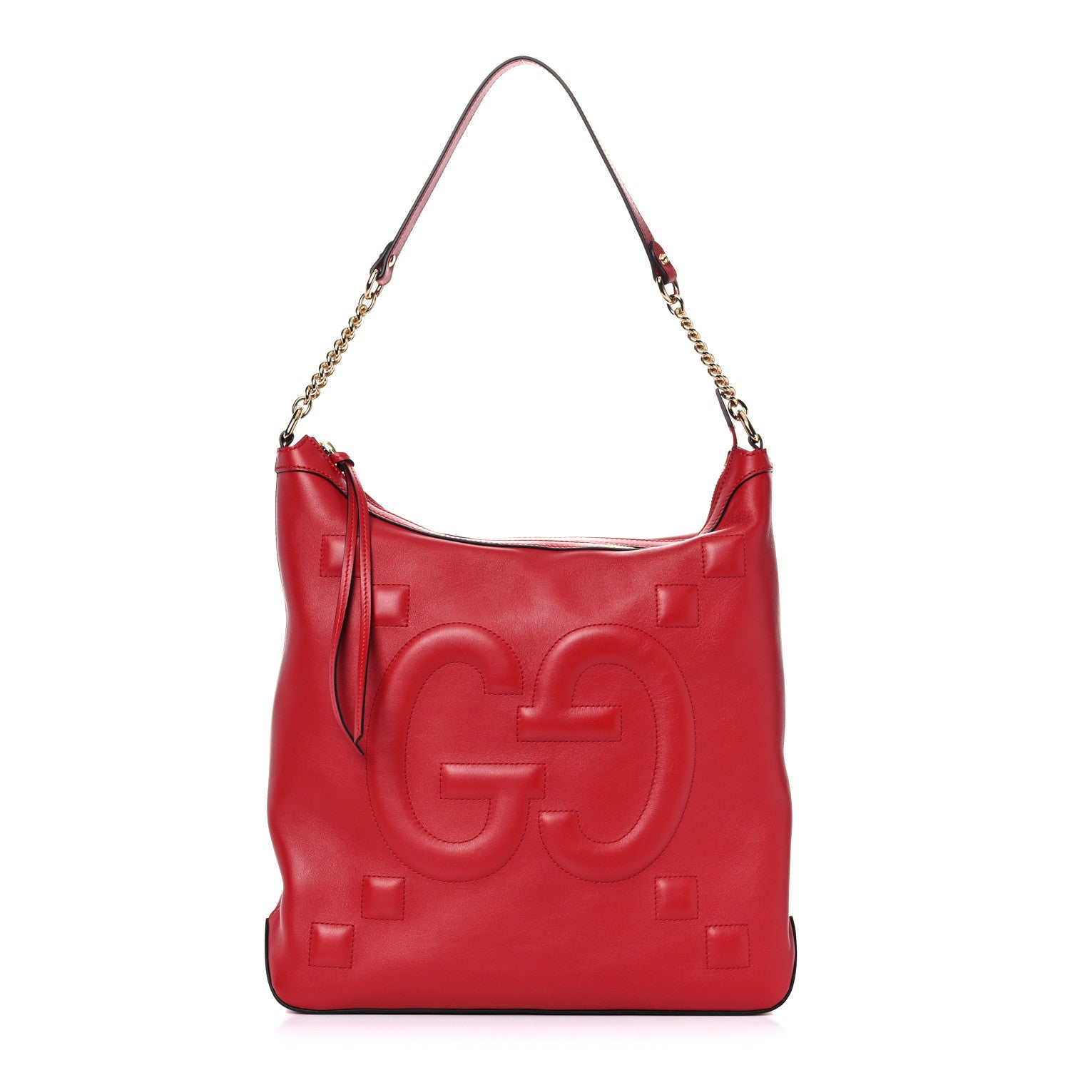 Gucci Apollo Calfskin GG Dadini Embroidered Chain Hobo Hibiscus Red 1 of 12