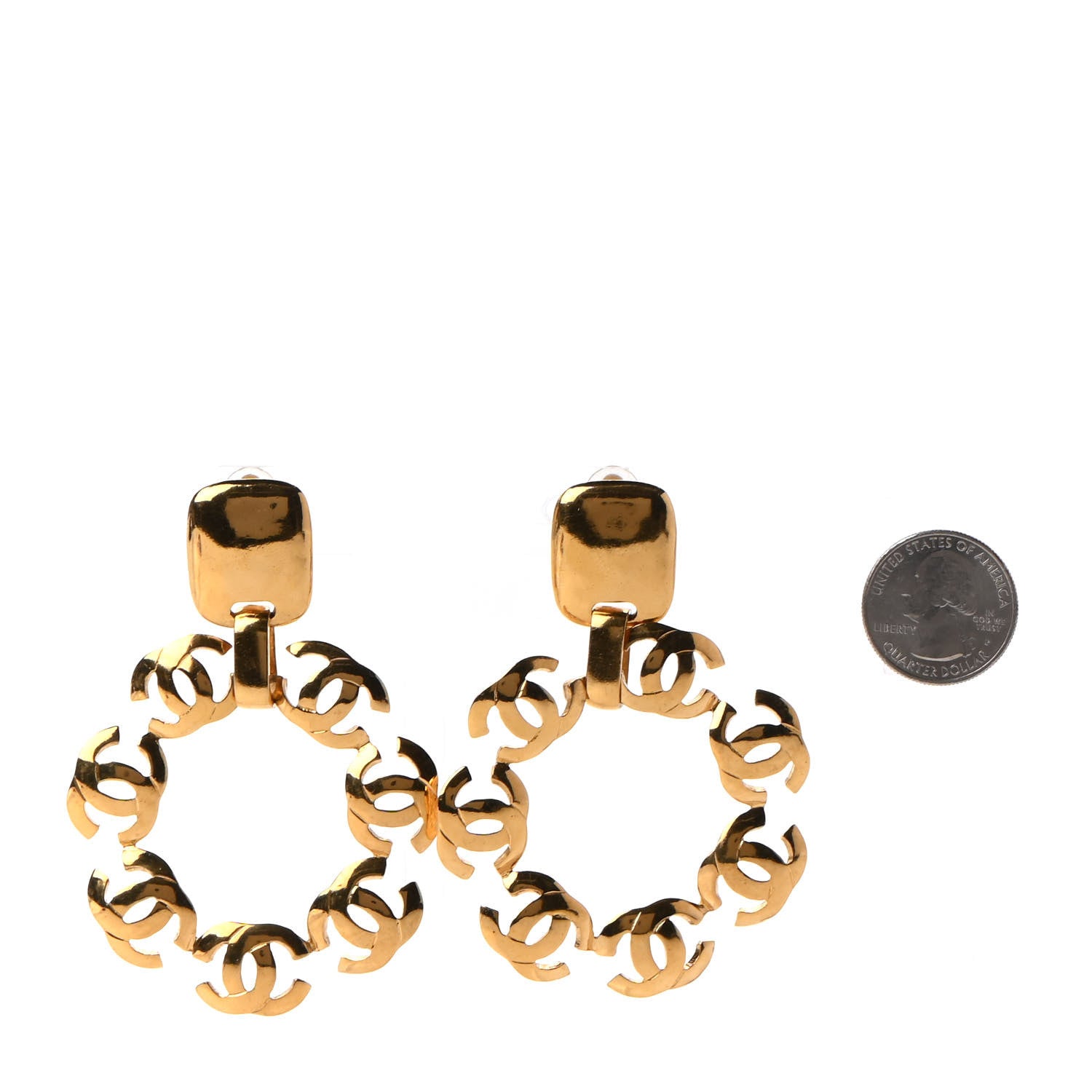 Chanel CC Hoop Clip On Earrings Gold 2 of 4