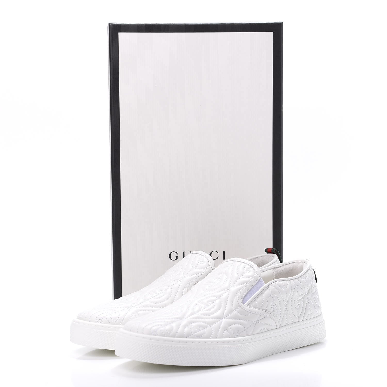 Gucci Nappa Web G Rhombus Quilted Mens Slip On Sneakers 7 Great White 10 of 10