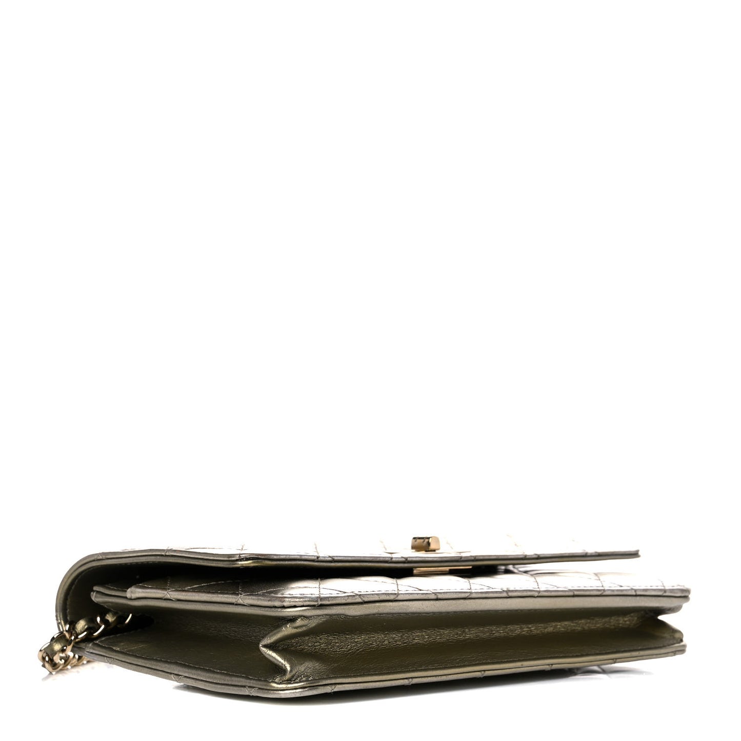 Metallic Aged Calfskin Quilted Reissue Wallet On Chain WOC Green