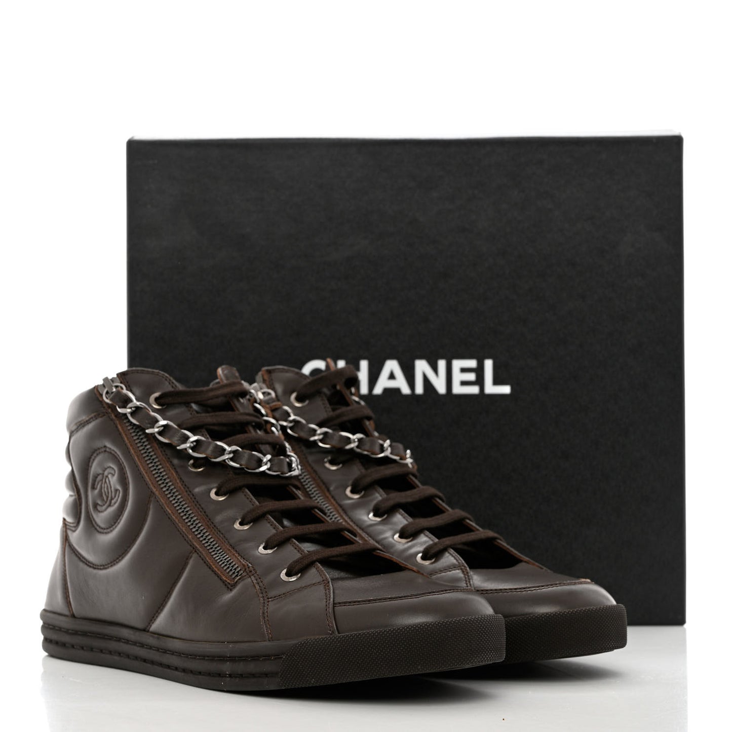 Calfskin Mens Zipped Sneakers 44 Brown