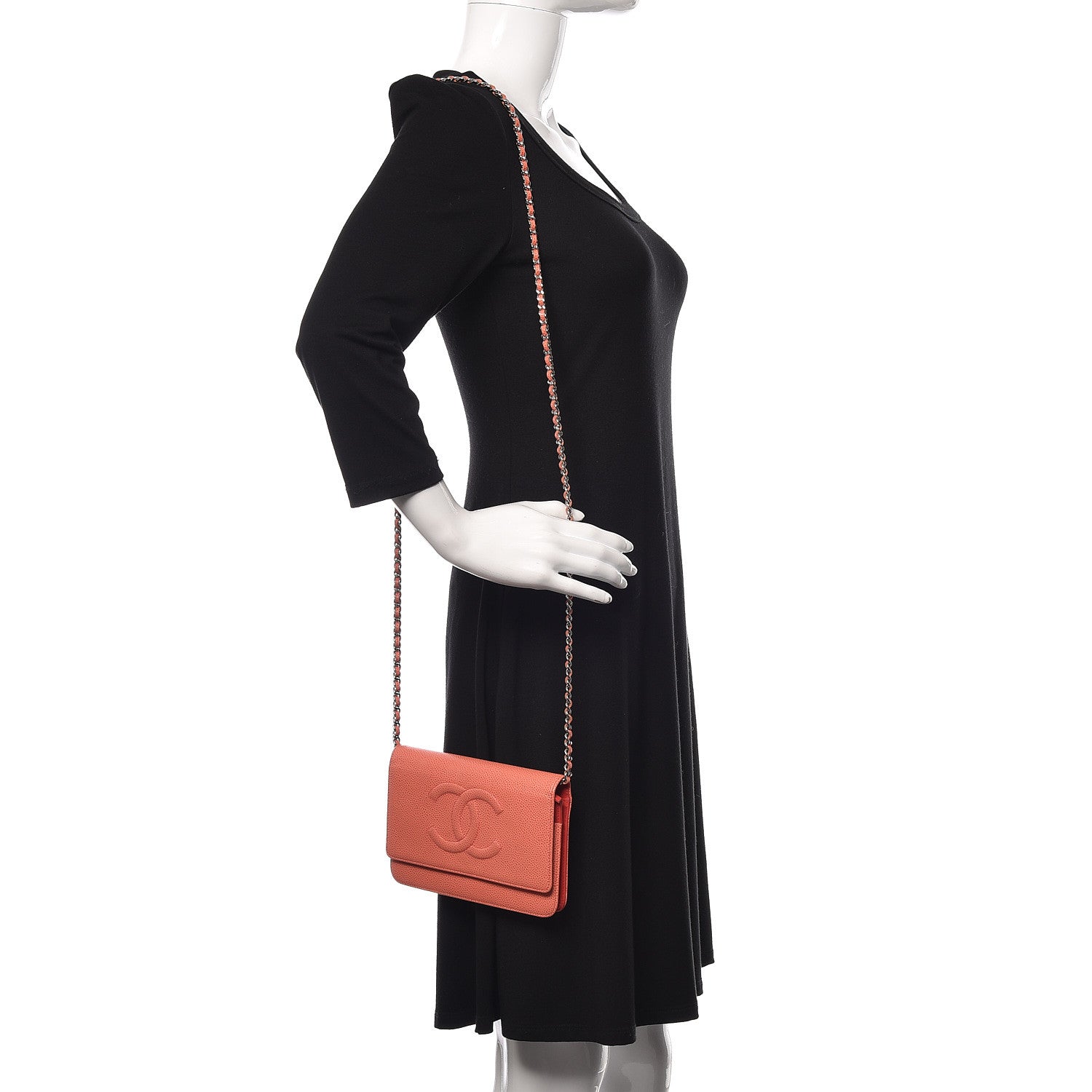 Chanel Caviar Timeless CC Wallet On Chain WOC Light Red 2 of 21