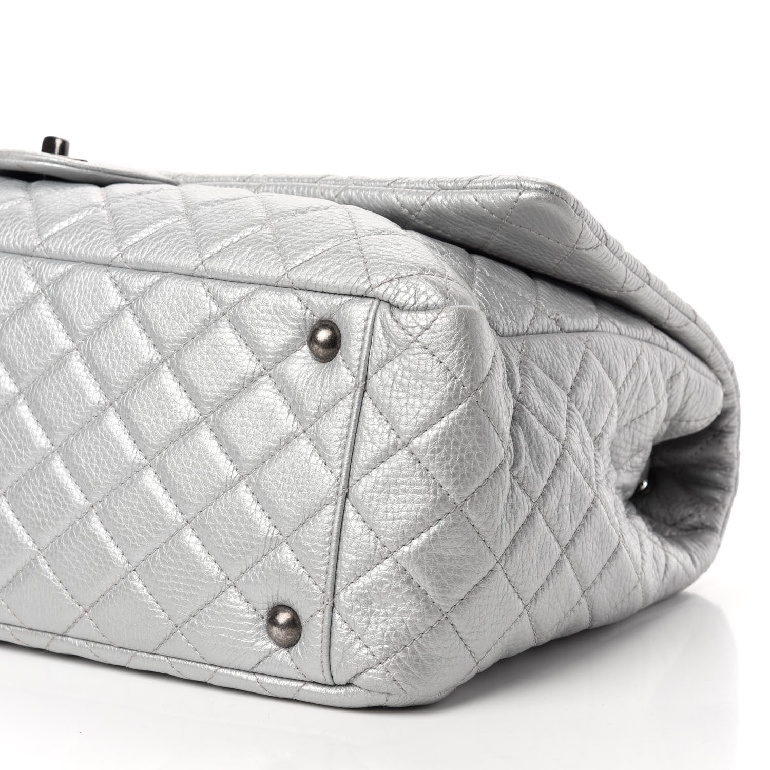 Chanel Metallic Calfskin Quilted XXL Travel Flap Bag Silver 8 of 15