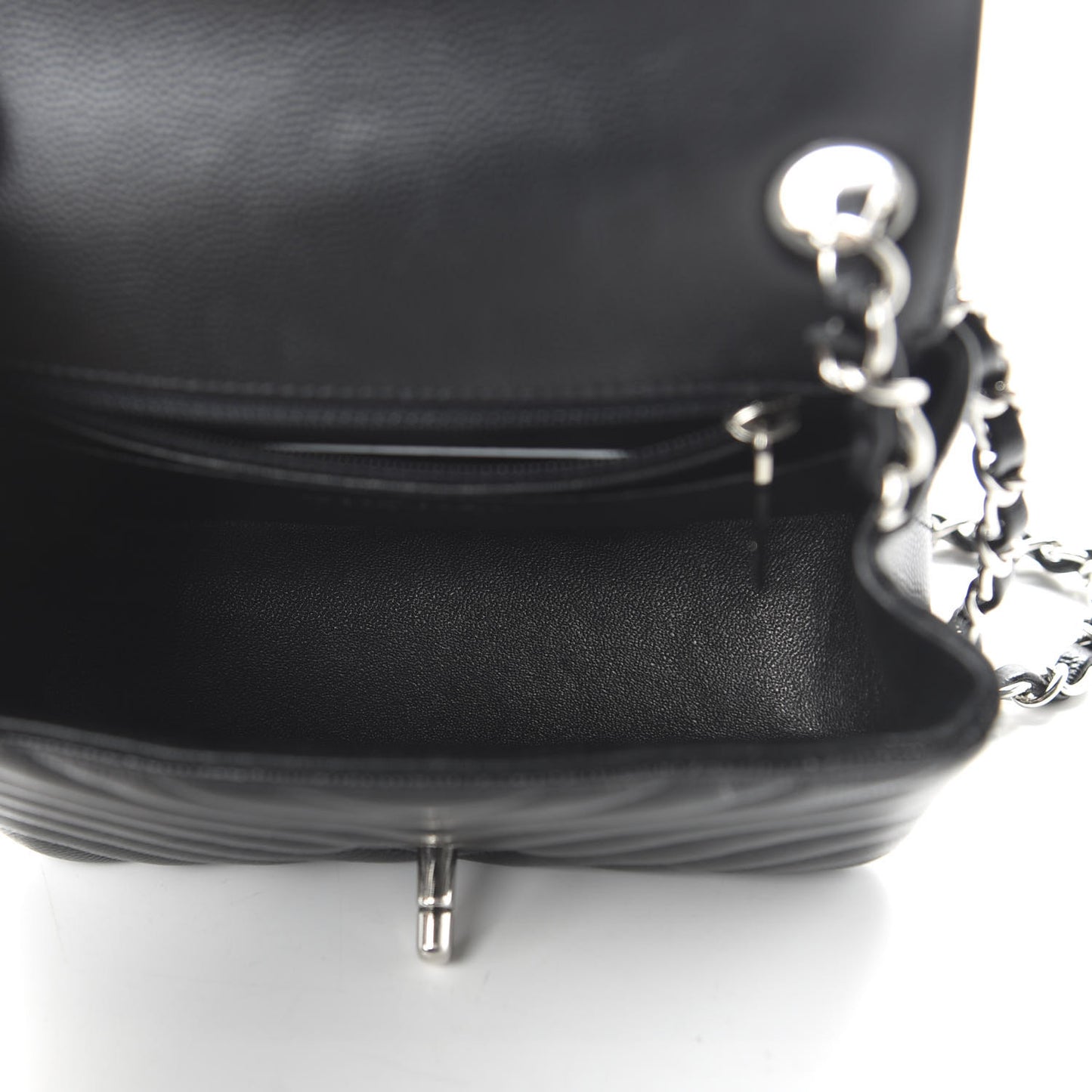 Caviar Chevron Quilted Mini Square Flap Black