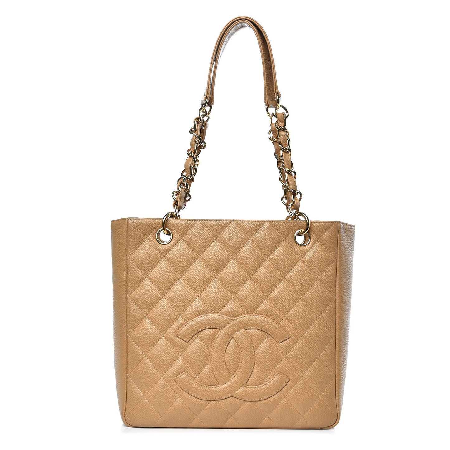 Caviar Quilted Petit Shopping Tote PST Dark Beige