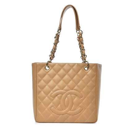 Chanel Caviar Quilted Petit Shopping Tote PST Dark Beige 1 of 14