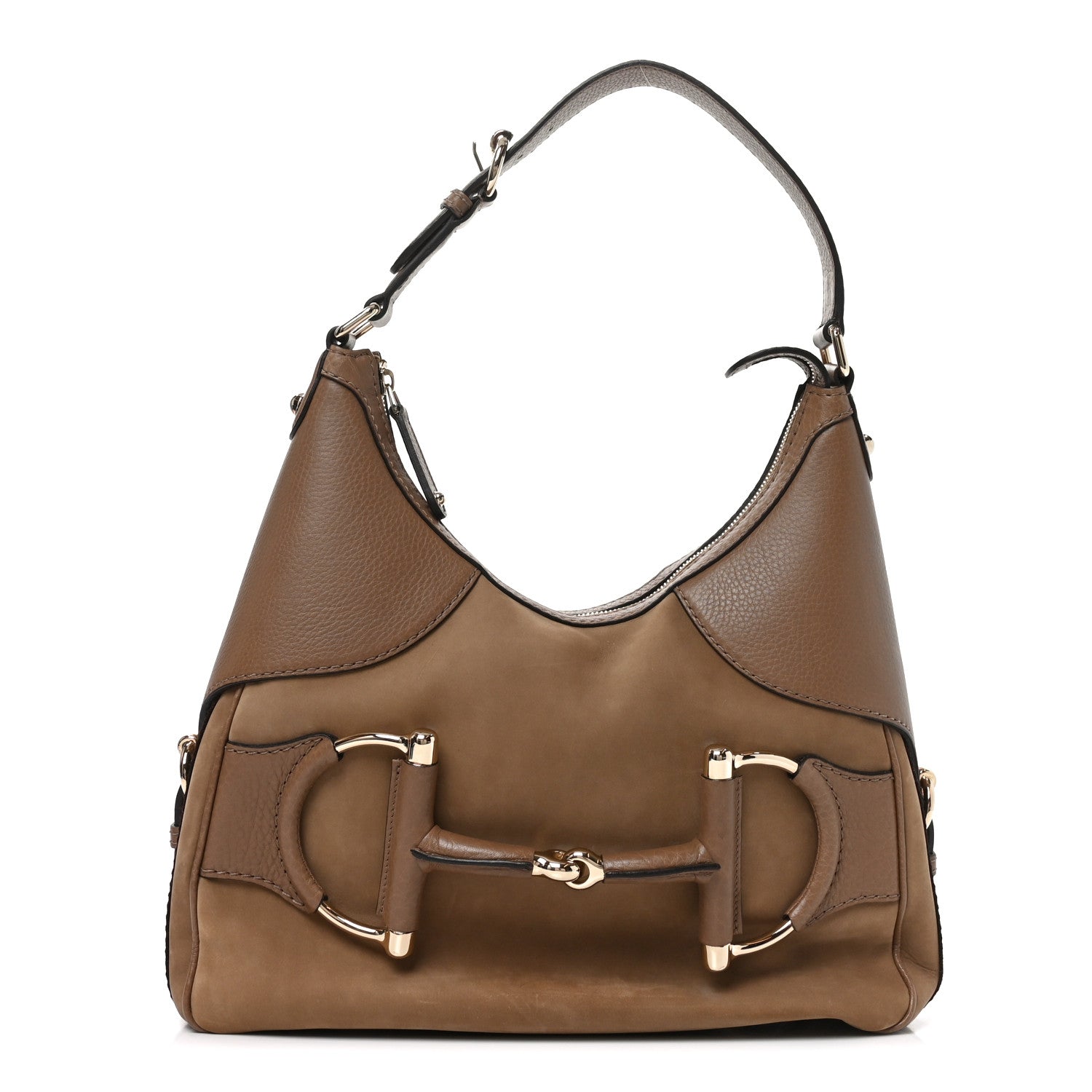 Gucci Calfskin Suede Large Horsebit Web Hobo Tan 1 of 10