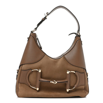 Gucci Calfskin Suede Large Horsebit Web Hobo Tan 1 of 10
