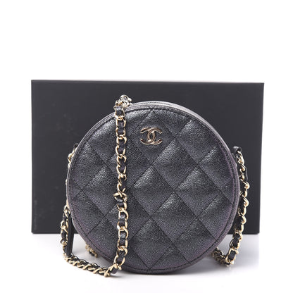Chanel Iridescent Caviar Quilted Round Clutch With Chain Black 9 of 9