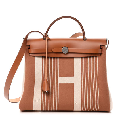 Hermes Vache Hunter Toile H Vibration Herbag Zip Retourne 31 PM Fauve Ecru Beige 3 of 12