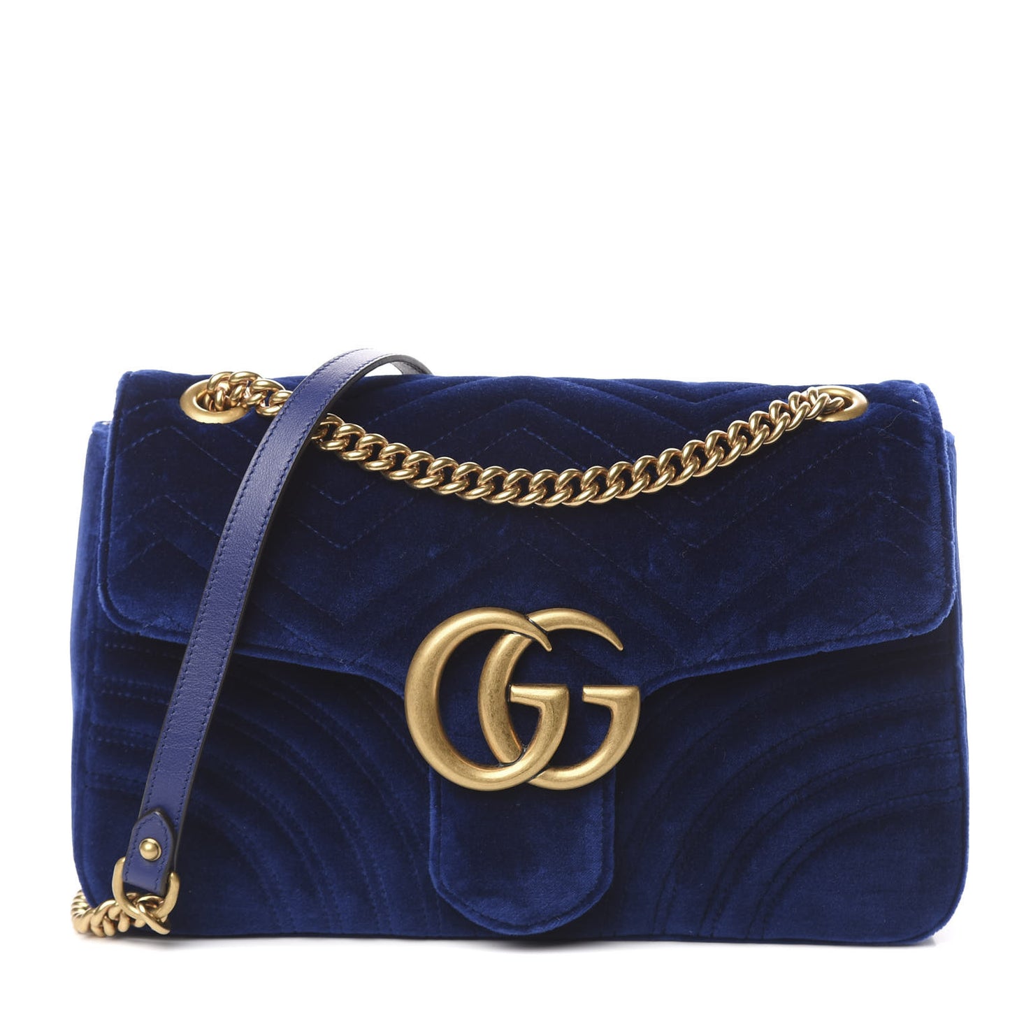 Velvet Matelasse Medium GG Marmont Shoulder Bag Cobalt Blue