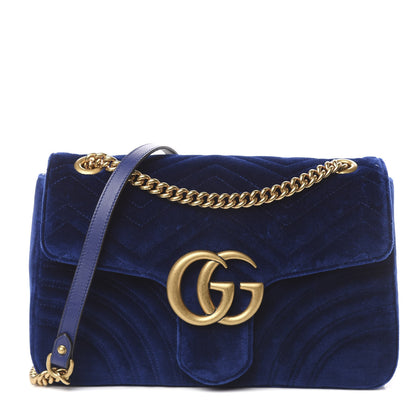 Gucci Velvet Matelasse Medium GG Marmont Shoulder Bag Cobalt Blue 1 of 9