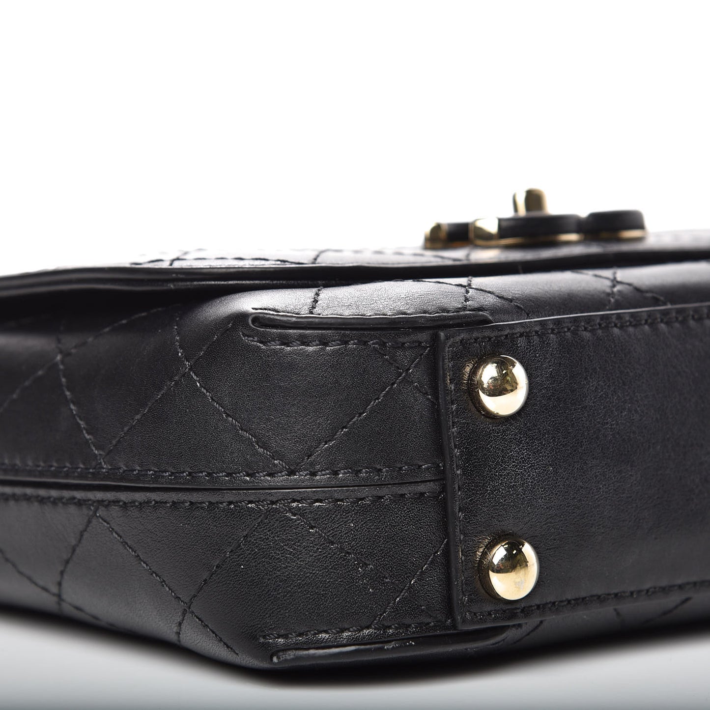 Calfskin Stitched Small Covered CC Flap Bag Black